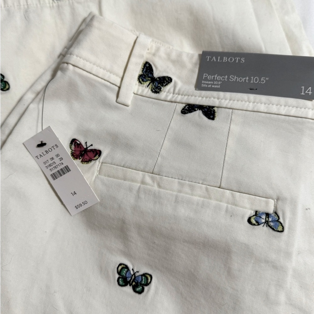 Talbots Cream Women's Bermudas with Butterfly Embroidery NWT Size 14 - Picture 7 of 8